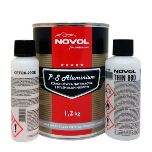 Szpachlówka natryskowa z pyłem aluminiowym NOVOL for Classic Car P-S ALUMINIUM - 1,2 kg